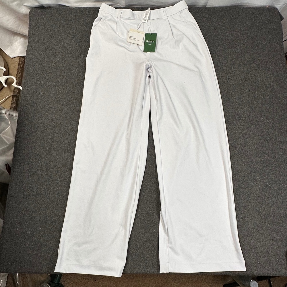 Halara Wide Leg Pants High Rise Stretch Tall White NWT Women's L